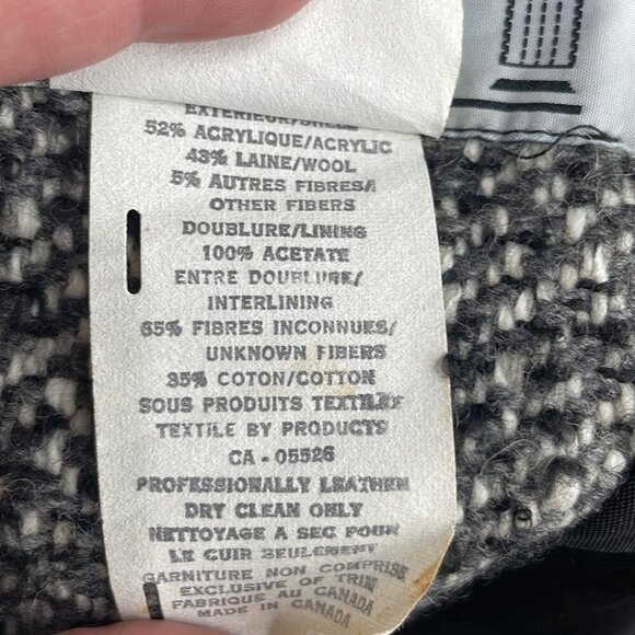 𝅺emblem vintage wool blend full length coat button down faux leather detail - Picture 4 of 9